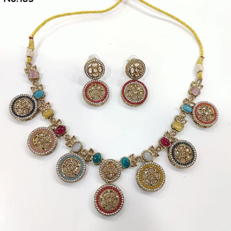 Women’s circle necklace-JCM Gold Plated Crystal Stone Pearls And Beads Necklace Set