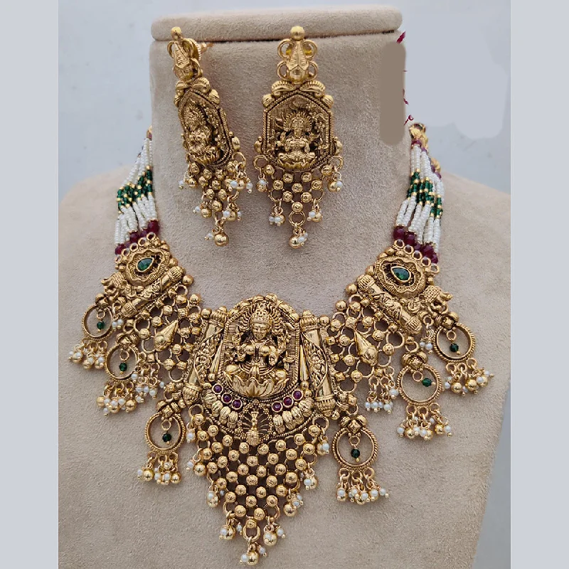 Women’s wire-wrapped necklace-Jewel Addiction Copper Rajwadi Finish Pota Stone Temple Necklace Set