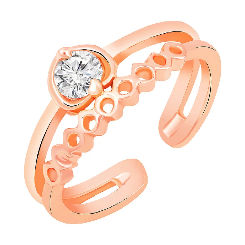 Women’s three-stone ring-Mahi Rose Gold Plated Trendy Adjustable Finger Ring with Cubic Zirconia for Women (FR1103170ZWhi)