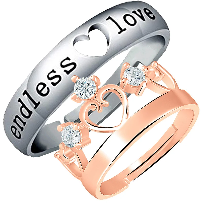 Women’s platinum wedding ring-Mahi Valentine Gifts Endless Love and Crown Adjustable Couple Ring with Crystal (FRCO1103178M)