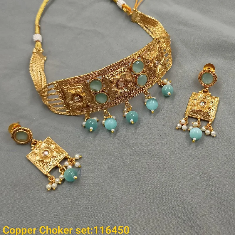 Women’s layered pendant necklace-Padmawati Bangles Copper Gold Plated Crystal Stone & Beads Choker Necklace Set