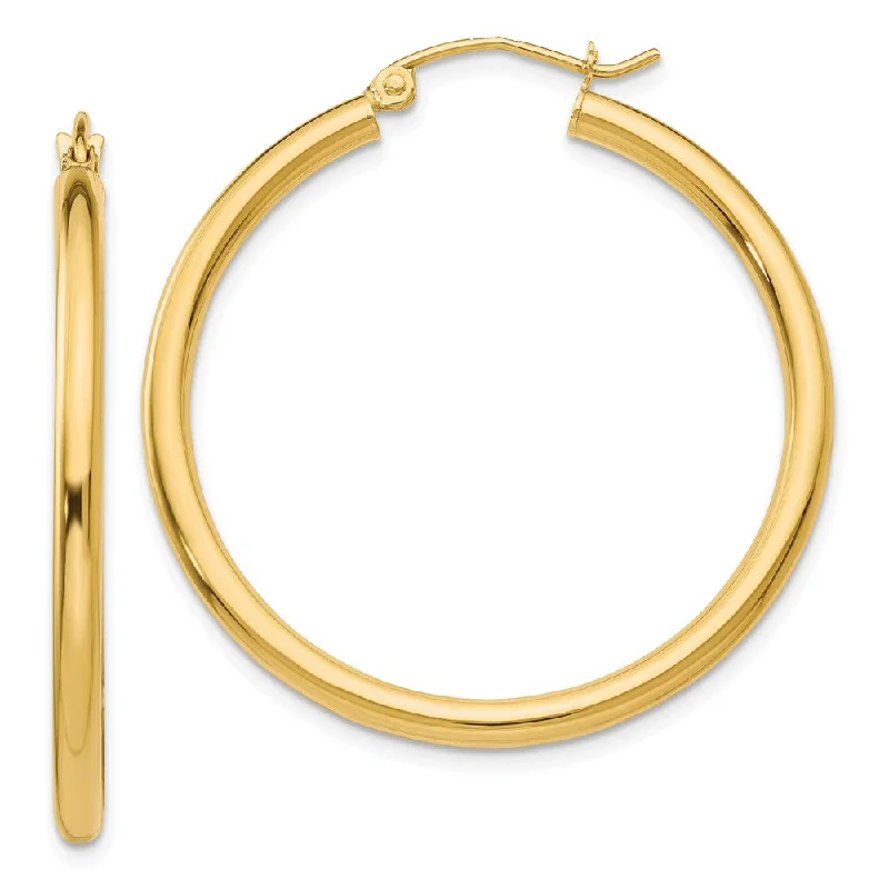 Women’s bar earrings-2.5mm x 35mm 14k Yellow Gold Classic Round Hoop Earrings