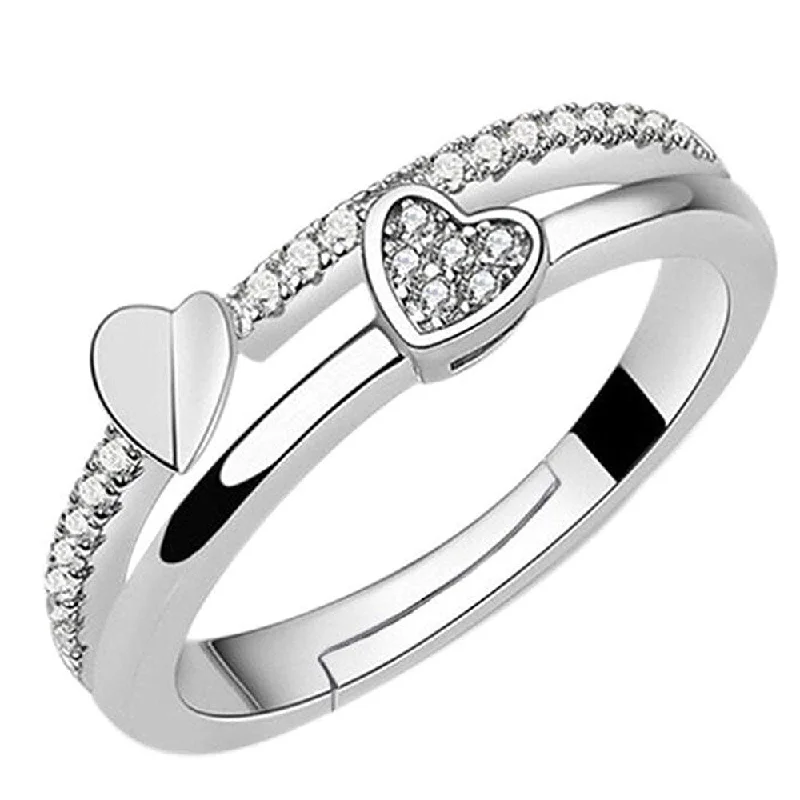 Women’s birthstone ring for women-Mahi Valentine Gift Proposal Dual Heart Adjustable Finger Ring with Crystal for Women (FR1103197R)