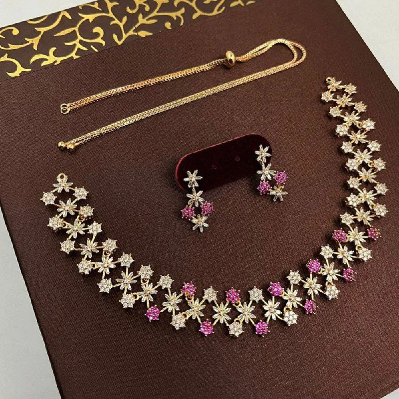 Women’s floral necklace-Aamrapali Gold Plated AD Stone Necklace Set