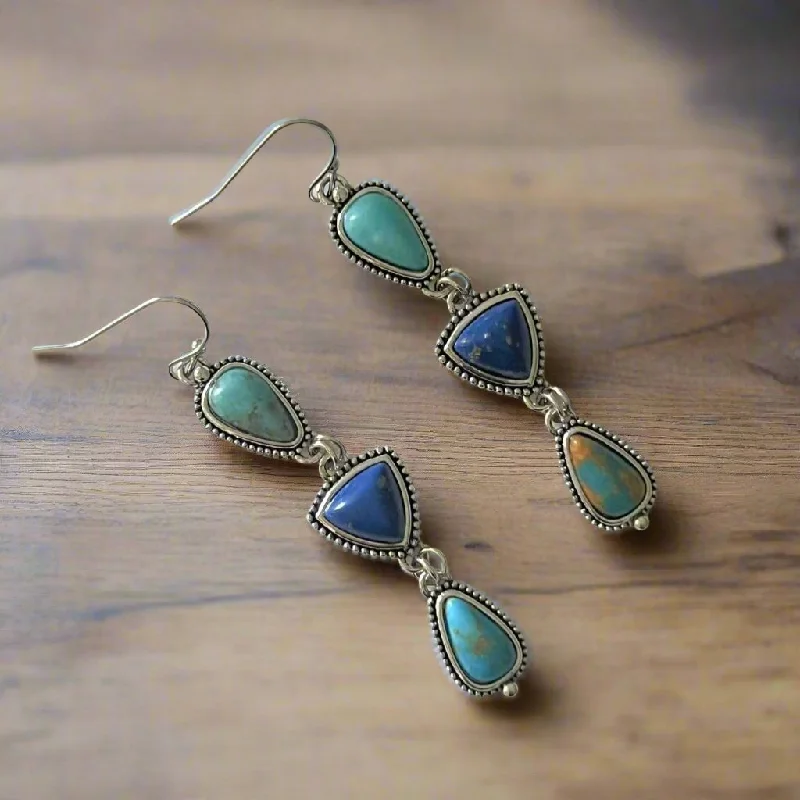 Women’s gold drop earrings-Talulah Boho Turquoise Stone Earrings