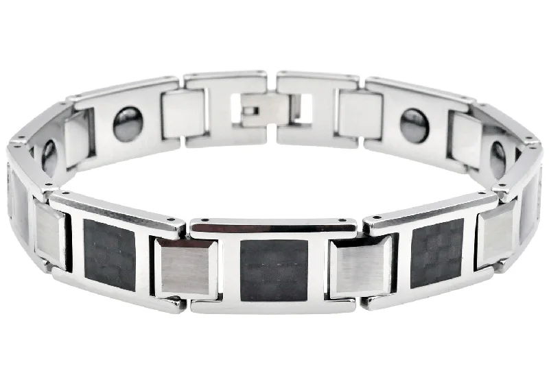 Women’s custom bracelet-Mens Two-Toned Black and White Carbon Fiber Tungsten Bracelet