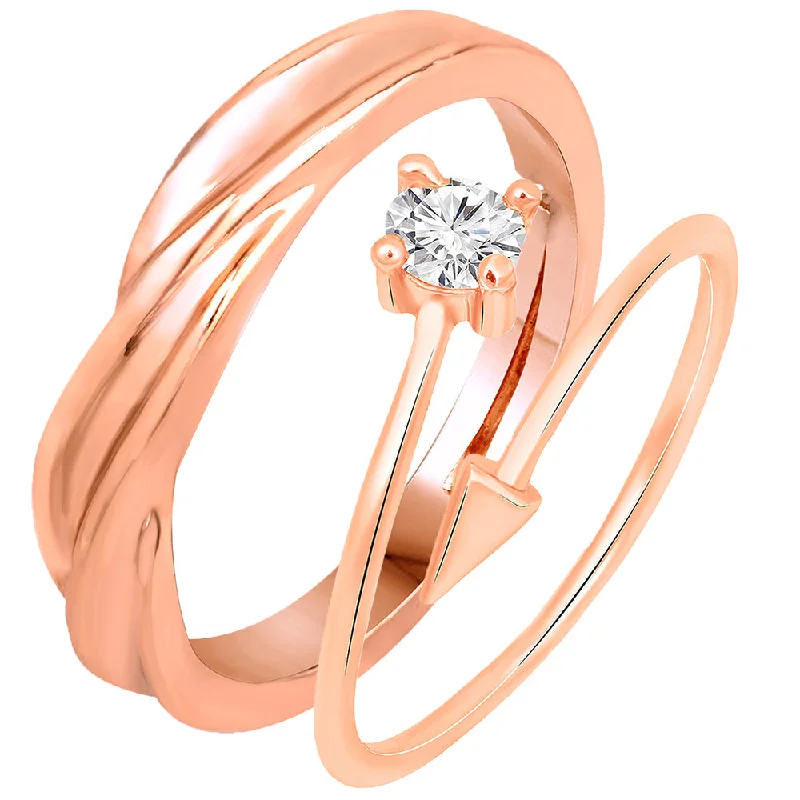 Women’s cushion-cut ring-Mahi Rose Gold Plated Valentine Gift Proposal Adjustable Couple Ring with Cubic Zirconia (FRCO1103188Z)