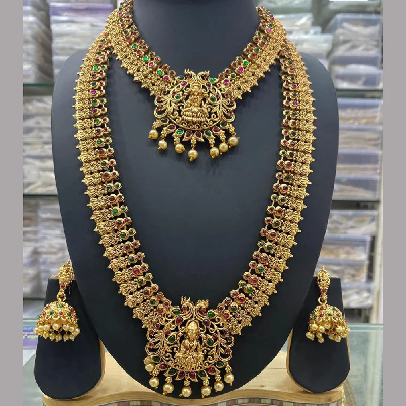 Women’s chic layered necklace-Manisha Jewellery Gold Plated Temple Double Necklace Set