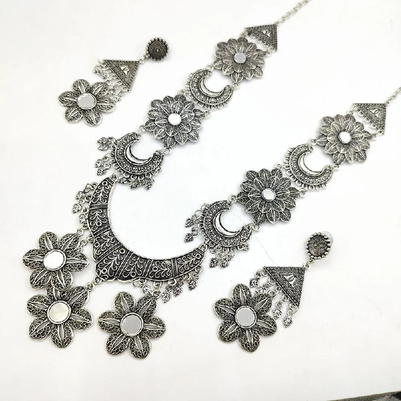 Women’s braided necklace-Akruti Collection Oxidised Long Necklace Set