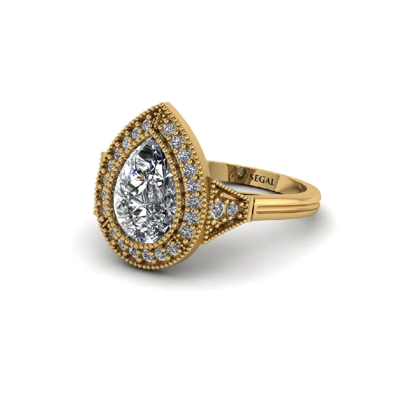 Women’s gemstone engagement ring with diamonds-Pear Cut Diamond Milgrain Halo Engagement Ring - Daleyza No. 1