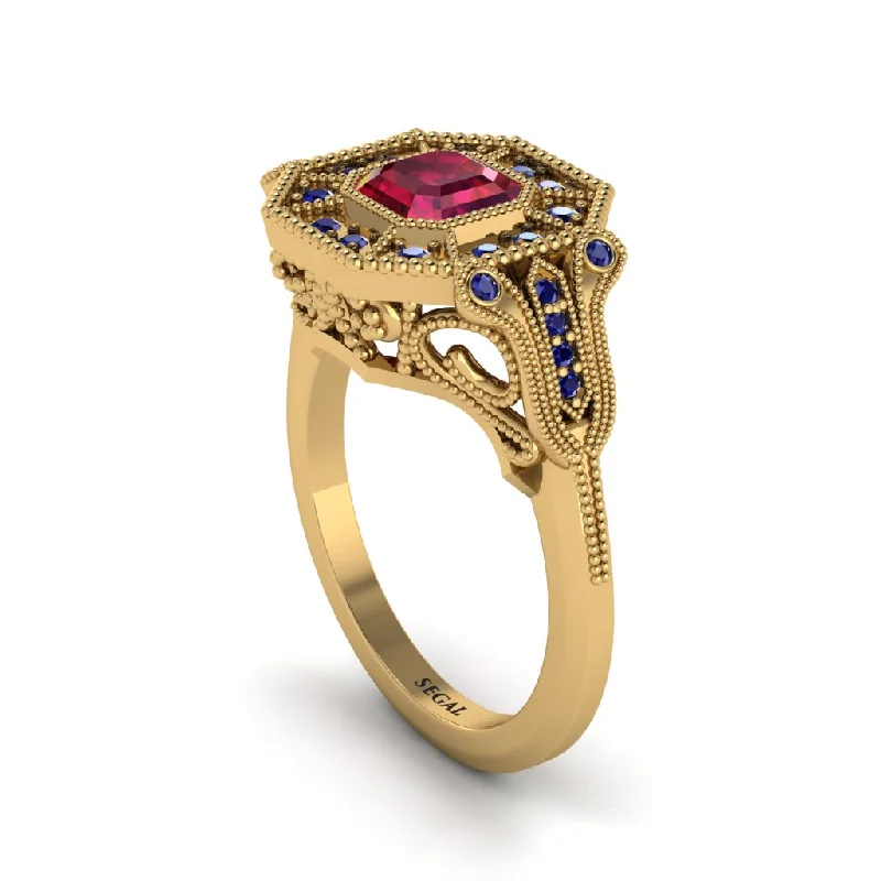 Women’s princess cut engagement ring-Ruby Emerald Cut Art Deco Engagement Ring - Dawn No. 70