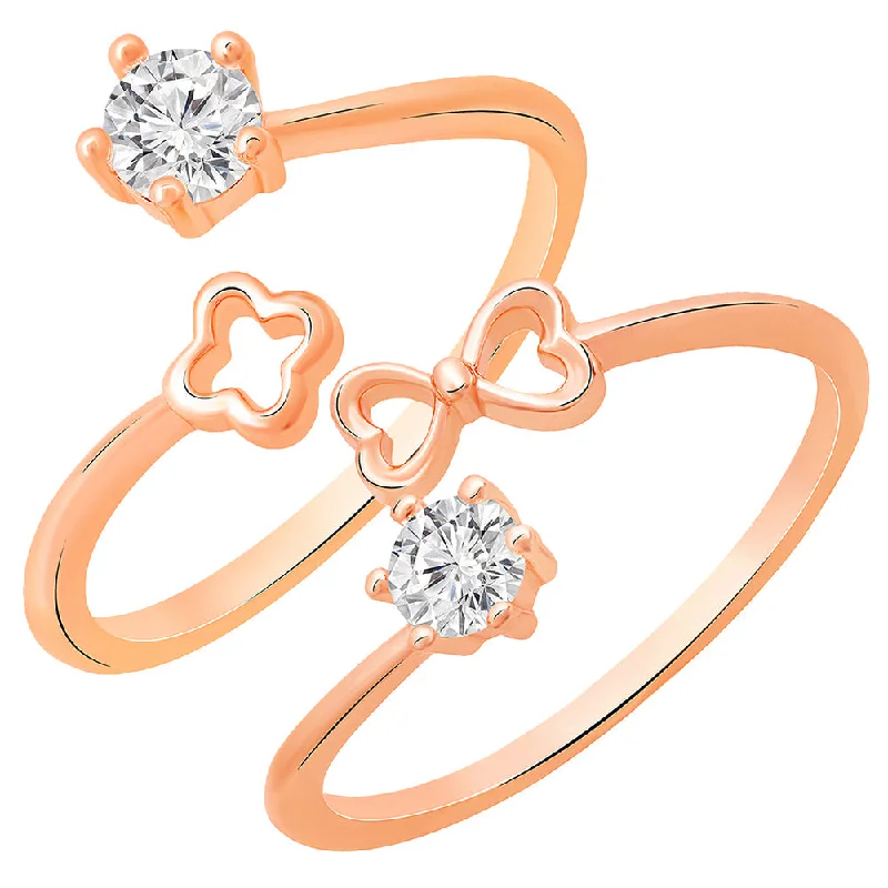 Women’s wedding ring-Mahi Rose Gold Plated Combo of 2 Floral and Heart Adjustable Finger Rings with Cubic Zirconia for Women (CO1105446Z)