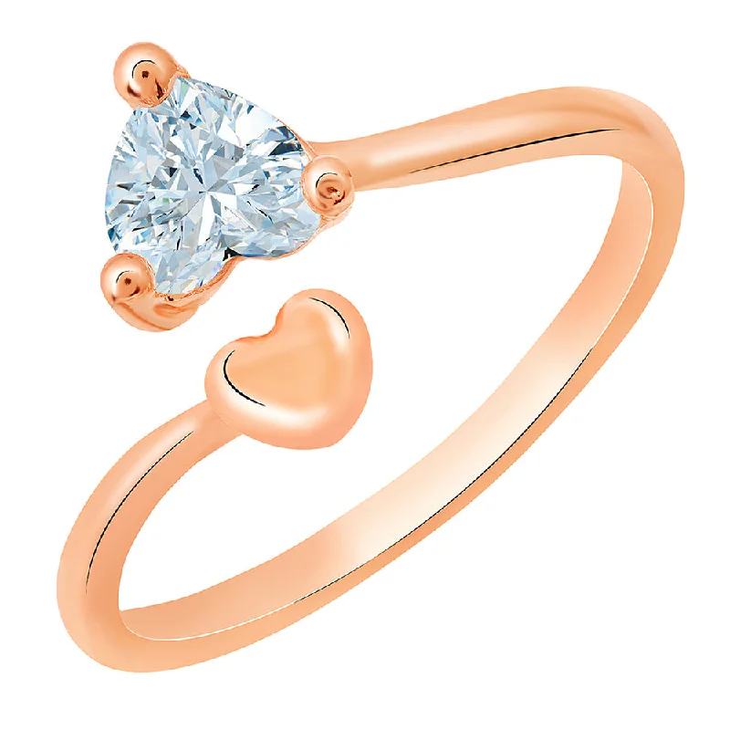 Women’s twisted ring-Mahi Rose Gold Plated Dual Heart Adjustable Finger Ring with Cubic Zirconia for Women (FR1103158ZWhi)