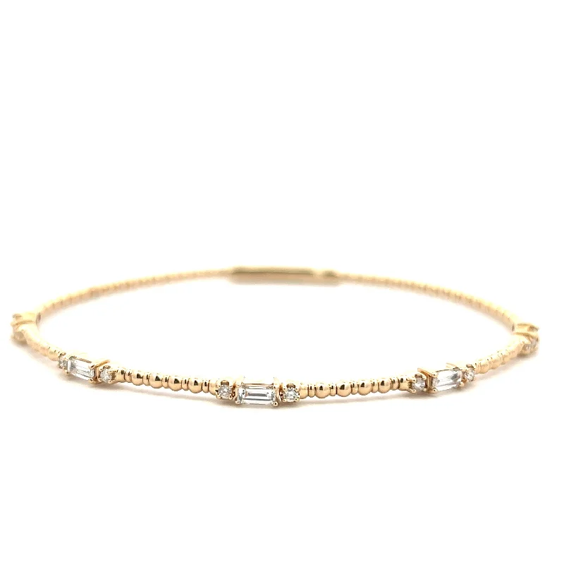 Women’s beaded bangle-14K Yellow Gold 0.66ctw Round & Baguette Diamond Station Bangle Bracelet