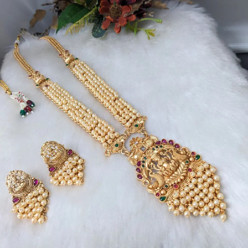 Women’s gold chain necklace-Aamrapali Gold Plated Long Temple Necklace Set