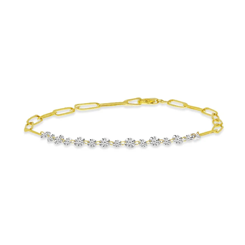 Women’s unique bracelet-14K Yellow Gold 0.99ctw Dashing Diamond Paperclip Chain Bracelet