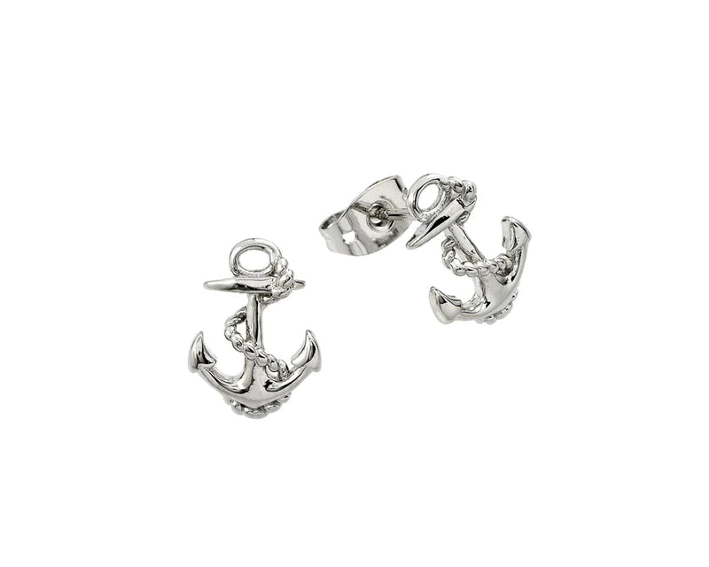 Women’s minimalist earrings-Silver 925 Rhodium Anchor Stud Earrings