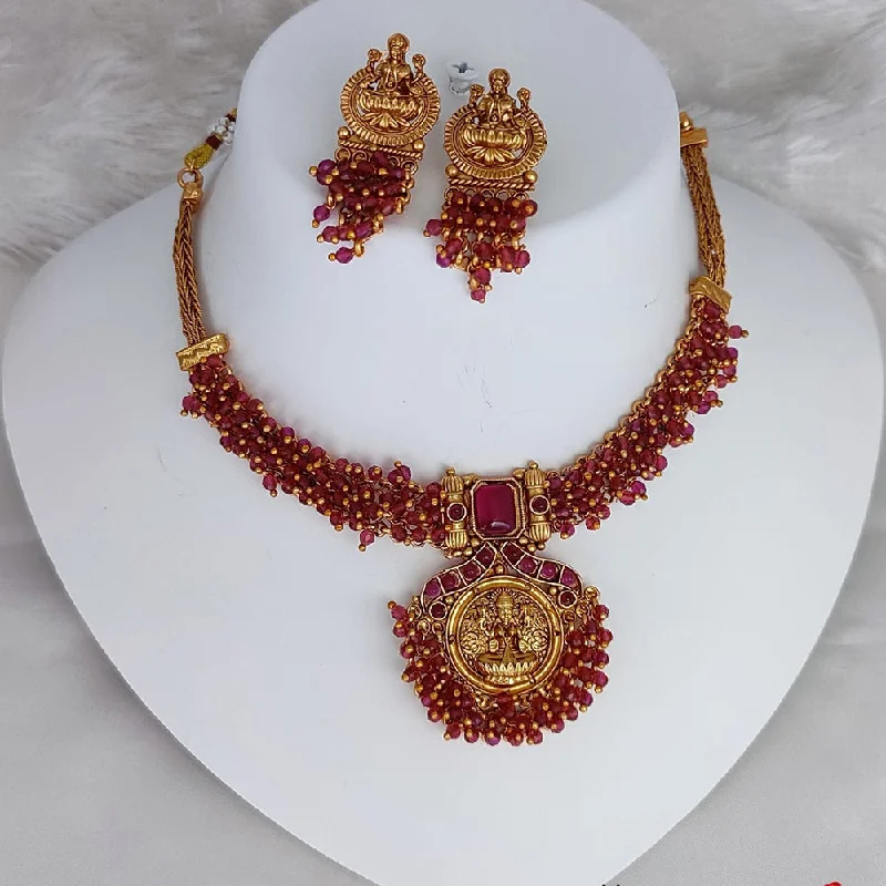 Women’s chic necklace-Lucentarts Jewellery Gold Plated Pearls Temple Choker Necklace Set