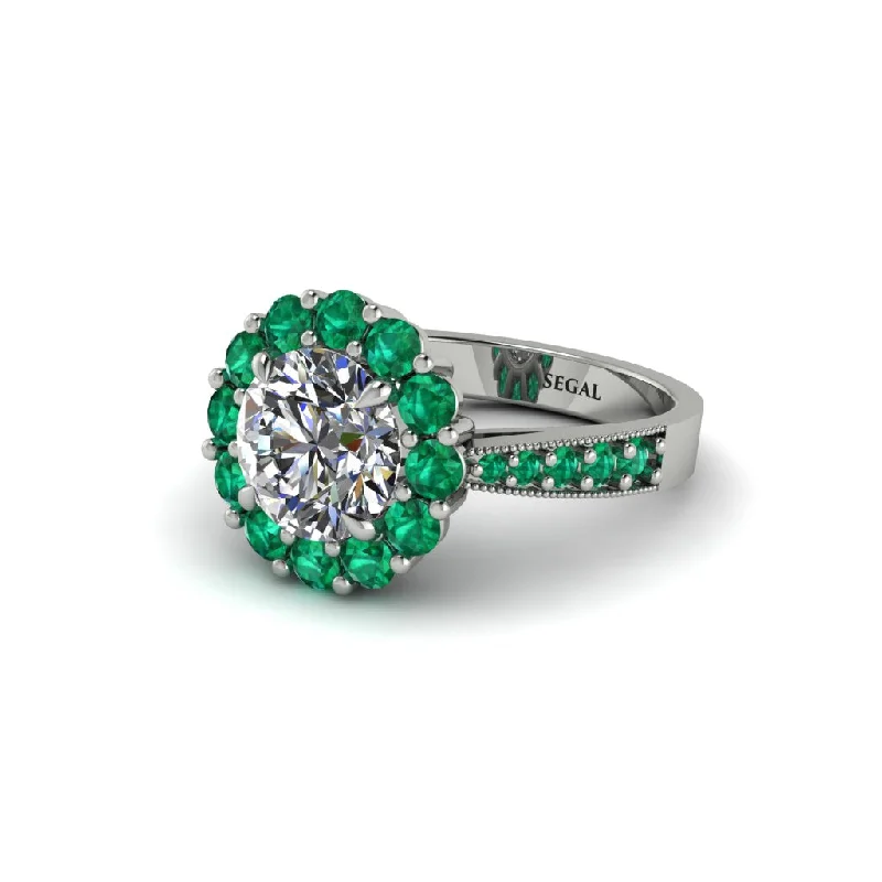 Women’s princess cut engagement ring-Emerald Round Halo Engagement Ring - Unity No. 18