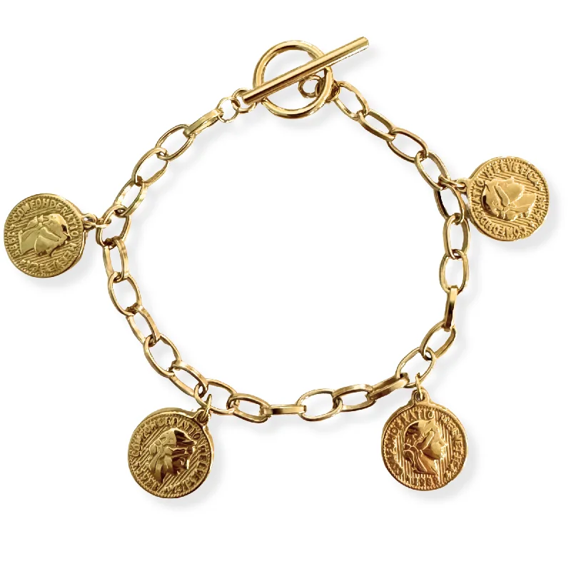 Women’s heart-shaped bangle-Toggle Chain Coin Charm Bracelet