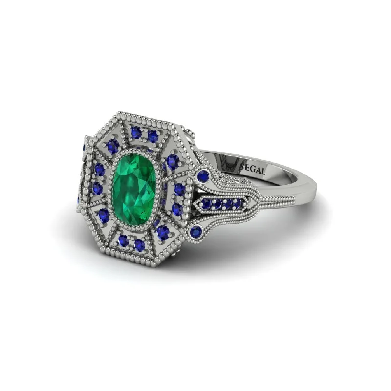 Women’s oval engagement ring-Emerald Cushion Cut Art Deco Engagement Ring - Alicia No. 66