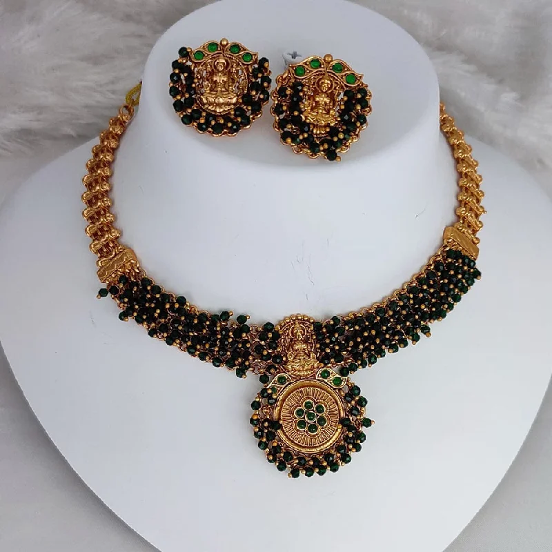 Women’s fashion-forward necklace-Lucentarts Jewellery Gold Plated Pearls Temple Choker Necklace Set