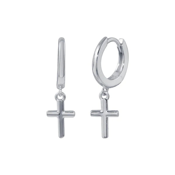 Women’s rainbow earrings-Silver 925 Rhodium Plated Huggie Hoop Cross Earrings