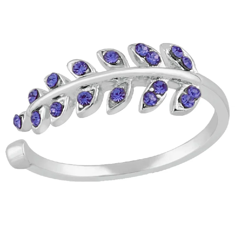 Women’s square gemstone ring-Mahi Cute Leafy Adjustable Finger Ring with Crystal