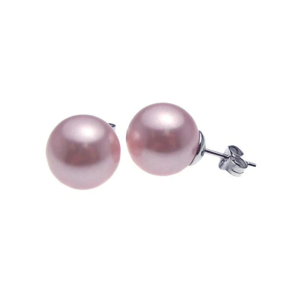 Women’s diamond stud earrings-Silver 925 Rhodium Plated Pink Pearl Stud Earrings