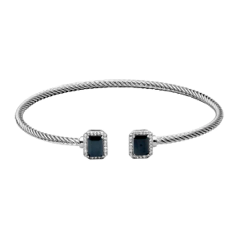 Women’s wedding bracelet-Sterling Silver Emerald Cut Black Spinel & White Topaz Cuff Bracelet by Samuel B.