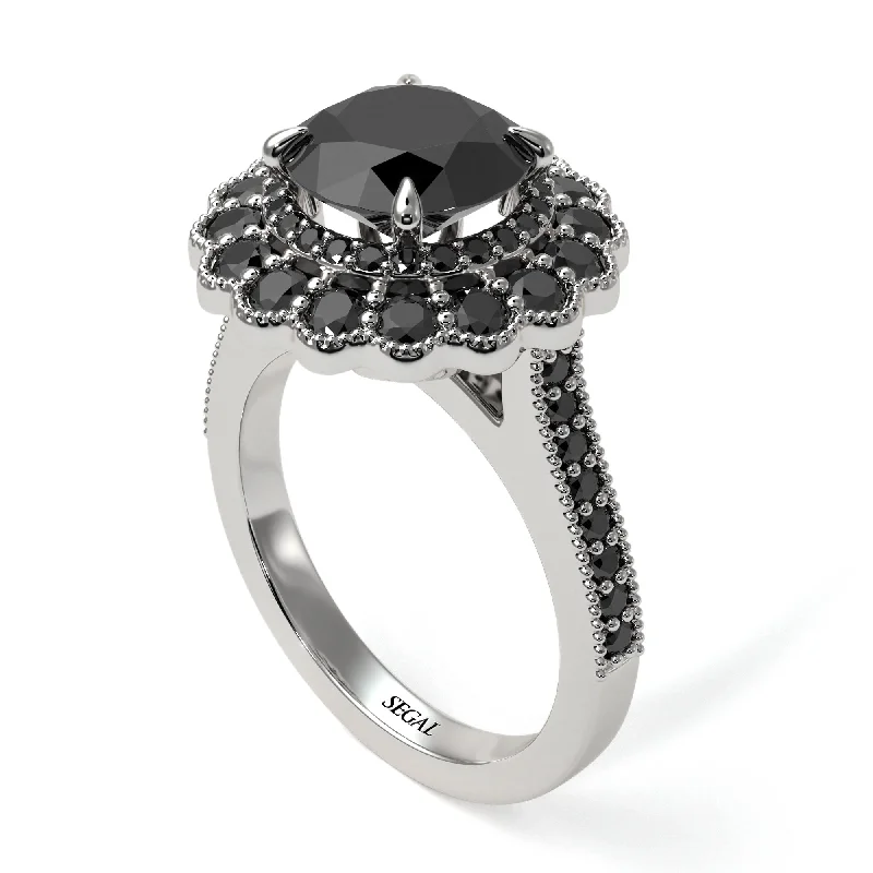 Women’s wedding ring set-Black Diamond Double Halo Cathedral Engagement Ring - Deirdre No. 39