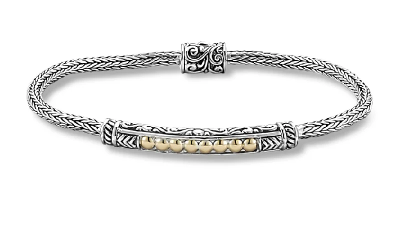 Women’s engraved bracelet-Sterling Silver & 18K Yellow Gold Tulang Naga Bar Bracelet by Samuel B.