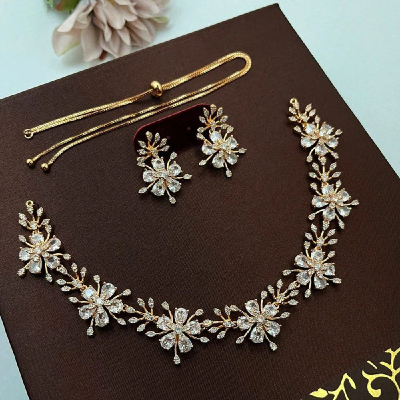 Women’s rose gold necklace-Aamrapali Gold Plated American Diamond Necklace Set