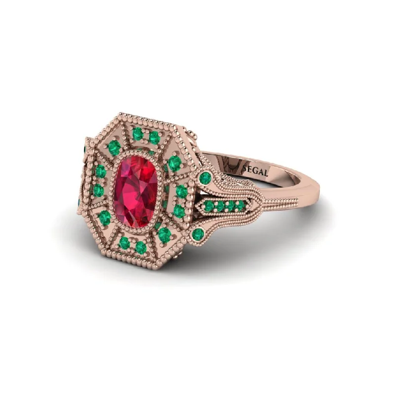 Women’s mixed metal engagement ring-Ruby Cushion Cut Art Deco Engagement Ring - Alicia No. 26