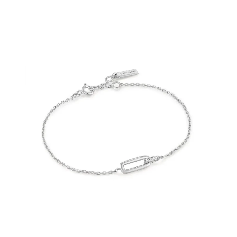 Women’s wire bracelet-Sterling Silver Cubic Zirconia Interlocking Link Bracelet by Ania Haie