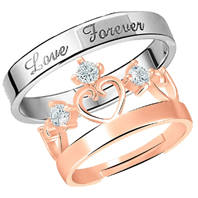 Women’s diamond anniversary ring-Mahi Valentine Gifts Love Forever and Crown Adjustable Couple Ring with Crystal (FRCO1103180M)