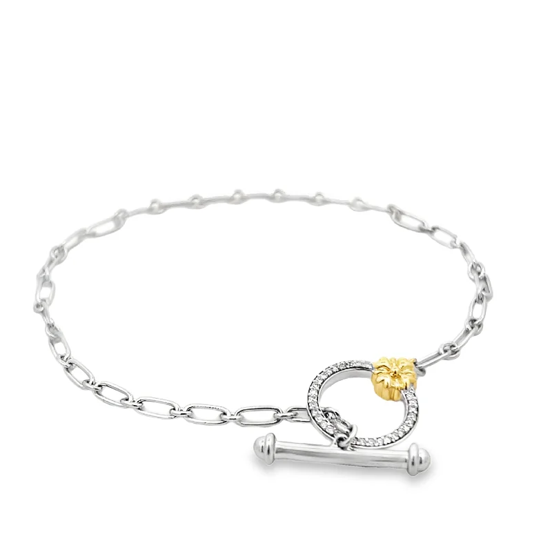 Women’s modern bangle-Sterling Silver & Gold Plated 0.10ctw Diamond Toggle Bracelet