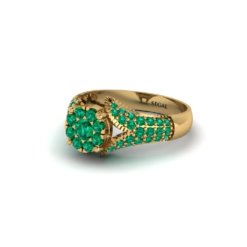 Women’s princess and diamond ring-Emerald Floral Cluster Engagement Ring  - Penelope No. 19