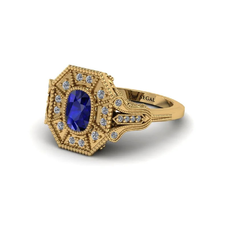 Women’s art deco engagement ring-Sapphire Cushion Cut Art Deco Engagement Ring - Alicia No. 13