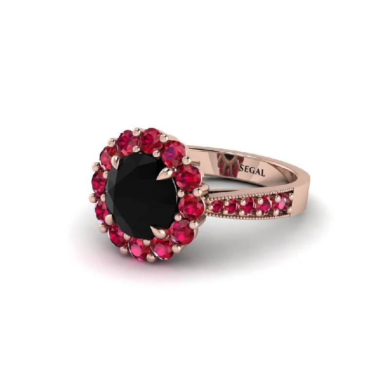 Women’s rose gold engagement ring-Ruby Round Halo Engagement Ring - Unity No. 53