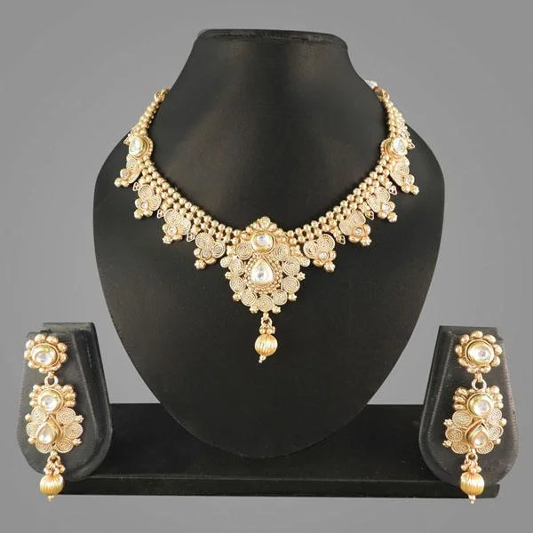 Women’s arrow necklace-Darshana Jewels Kundan AD Copper Gold Plated Necklace Set - FAP0055