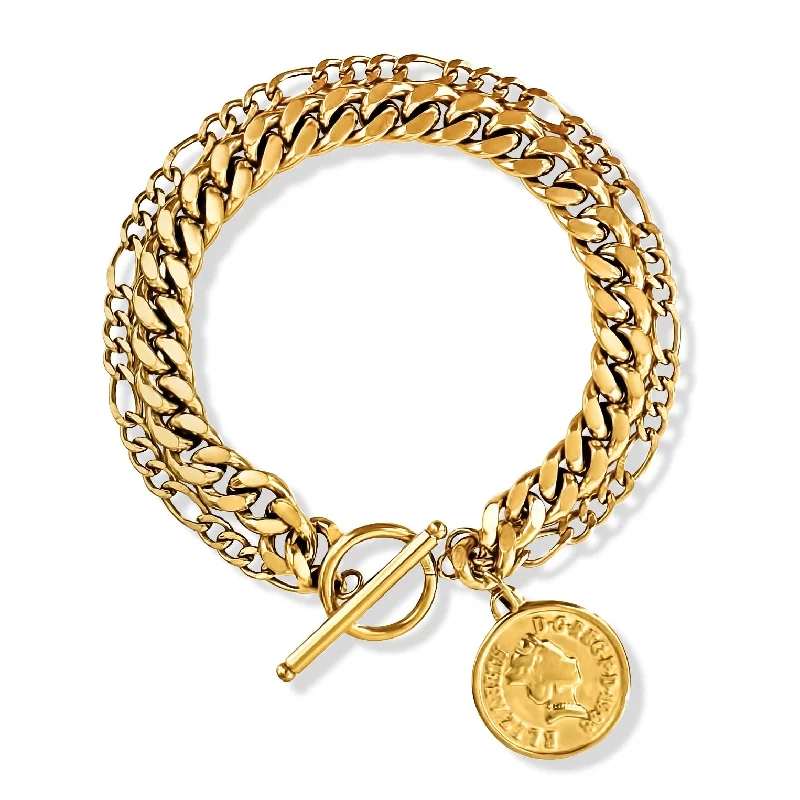 Women’s thick bracelet-Sonnet Double Chain Toggle Coin Bracelet