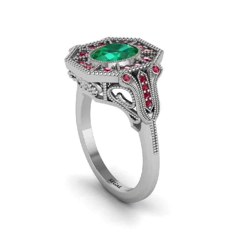 Women’s custom designed engagement ring-Emerald Oval Cut Art Deco Engagement Ring - Tabitha No. 51