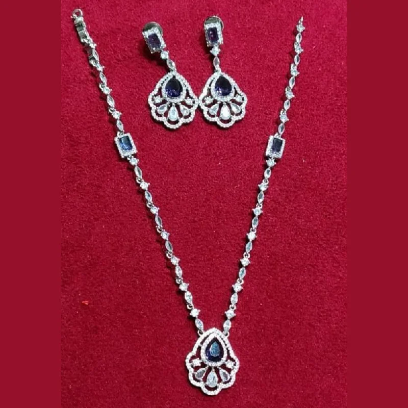 Women’s floral necklace-Kavita Art Silver Plated American Diamond Necklace Set