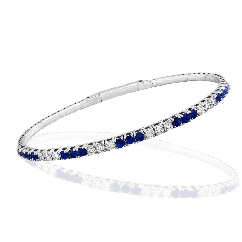 Women’s chic bracelet-18K White Gold 2.20ctw Blue Sapphire & Diamond Bangle Bracelet