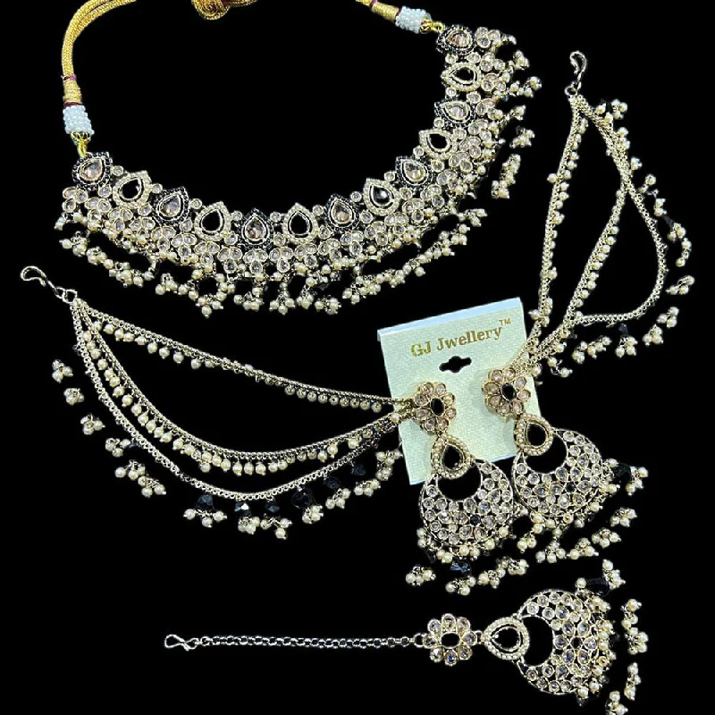 Women’s initial necklace-Hira Collections Gold Plated Crystal Stone And Pearls Necklace Set