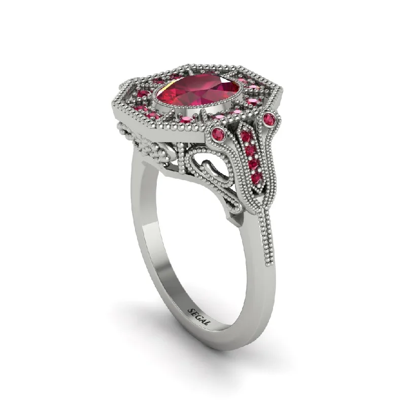 Women’s oval engagement ring-Ruby Oval Cut Art Deco Engagement Ring - Tabitha No. 57