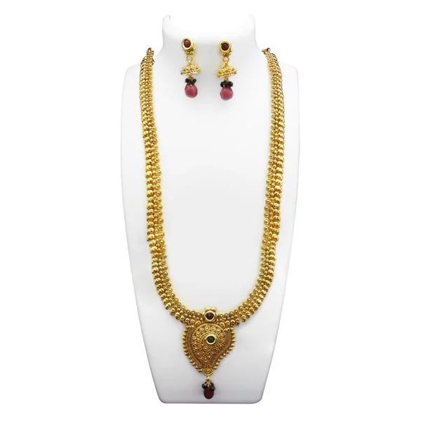 Women’s chic statement necklace-Utkrishtt Gold Plated Maroon Pota Stone Copper Necklace Set - 1108332