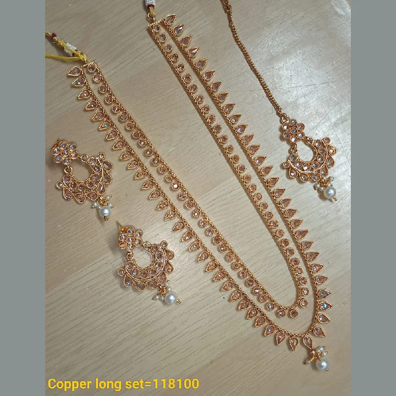 Women’s initial necklace-Padmawati Bangles Copper Gold Crystal Stone Long Necklace Set