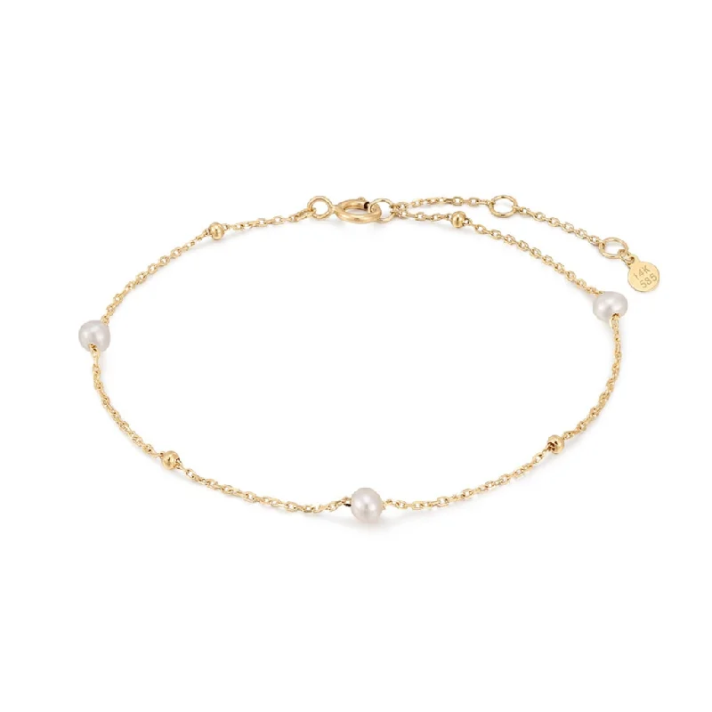 Women’s gold-plated bracelet-14K Yellow Gold Alternating Bead & Pearl Station Bracelet by Aurelie Gi